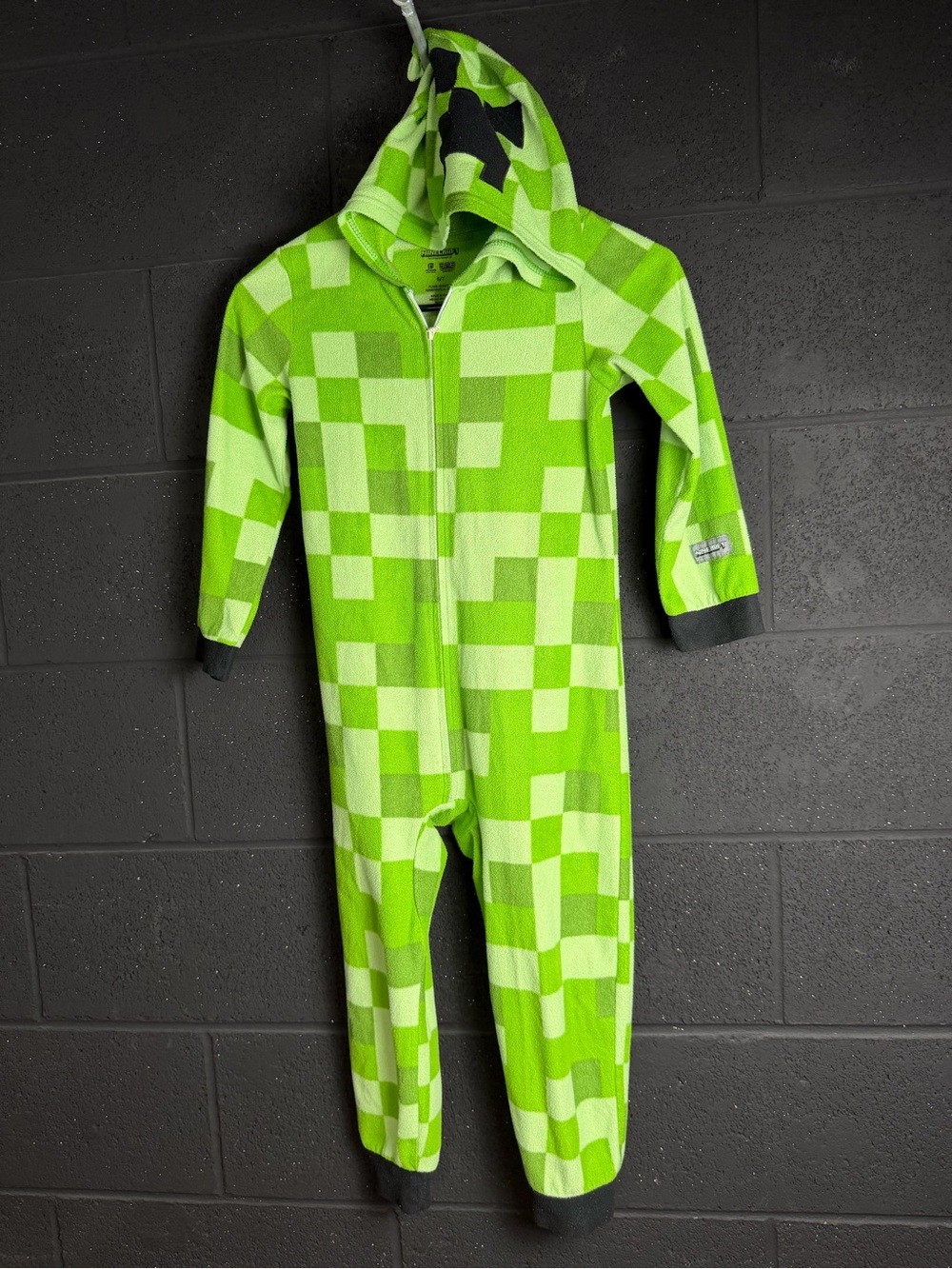 Minecraft Kids Green Pixel-Pattern Hooded One-Piece Pajamas 6/7